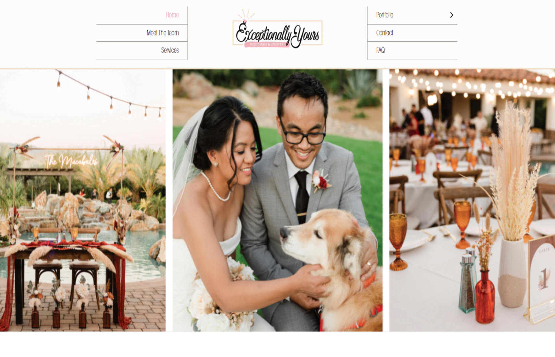 Screenshot of Home Page with Link below to website for Exceptionally Yours Weddings &amp; Events